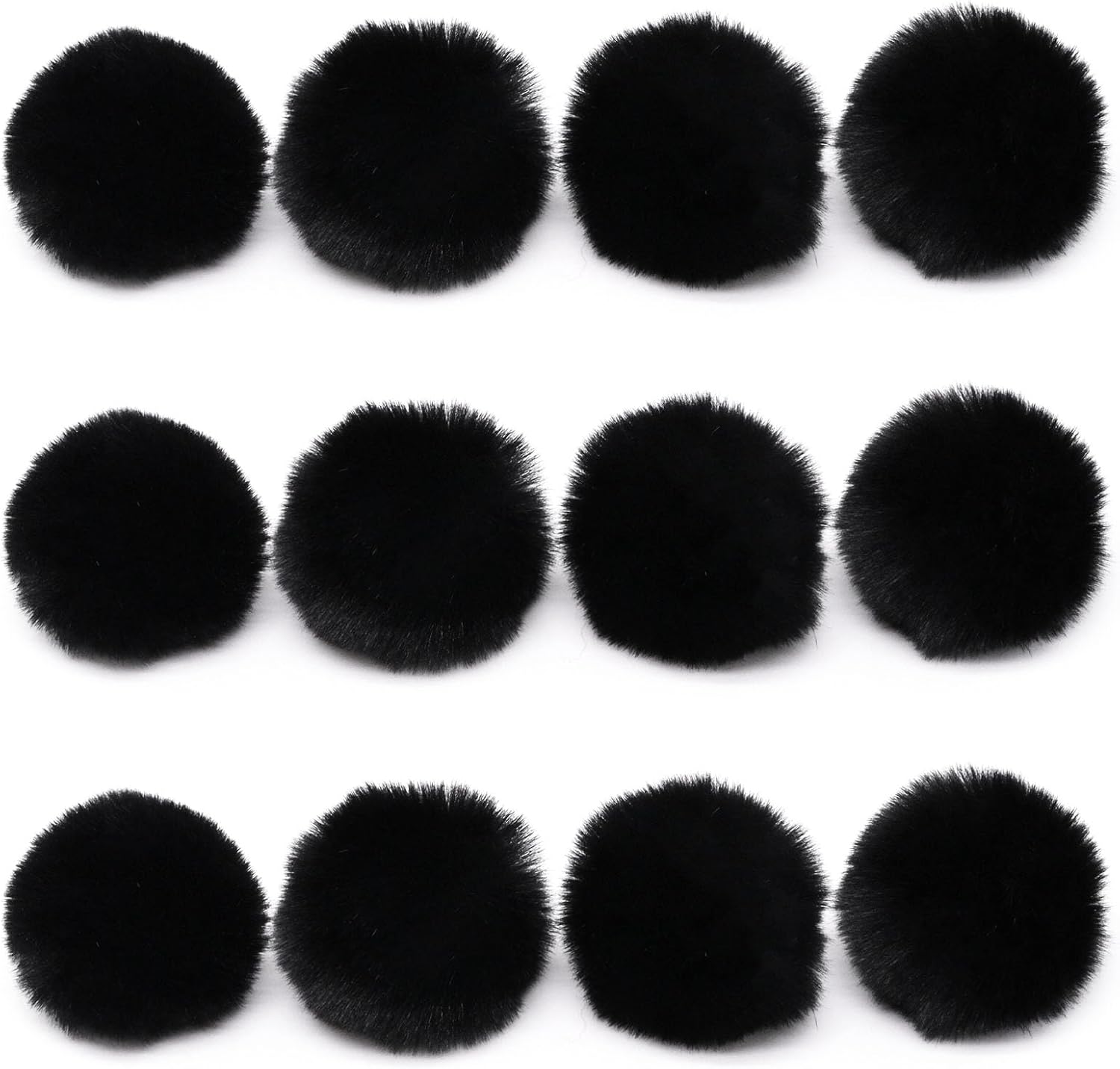 SWZHAI 12 Pcs 2.75 Inch Small Faux Fur Pom Pom Balls, Fluffy Pompom with Elastic Loops for Hats, Scarves, Bags, Shoes, Gloves & Key Chain Charms Accessories(Black)