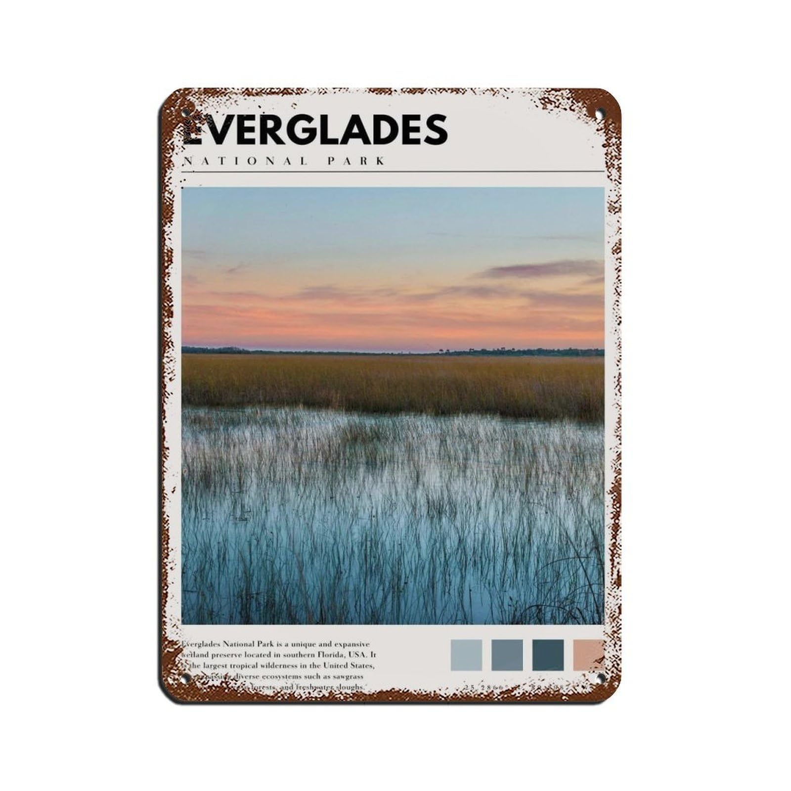 Everglades National Park Poster Retro Poster Metal Tin Sign Chic Art Retro Iron Painting Bar People Cave Cafe Family Garage Poster Wall Decoration 12x16inch(30x40cm)