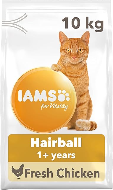 IAMS for Vitality Hairball Reduction Dry Cat Food with Fresh Chicken for Adult and Senior Cats, 10 kg