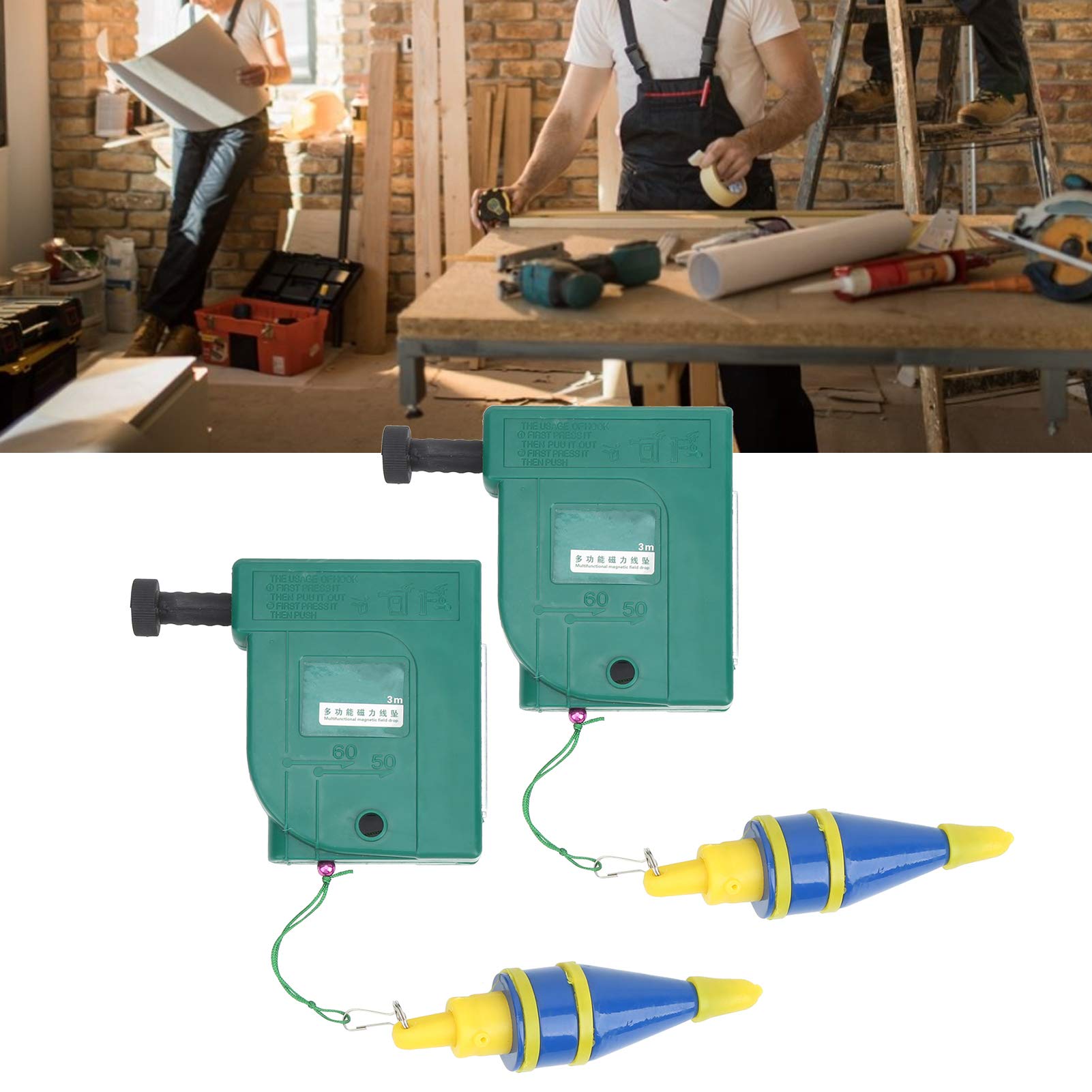 Plomb Bob Setter 2 Pièces 3 Mètres en Acier Allié Fil Magnétique Ligne de Marteau Chute Plomb Bob Setter