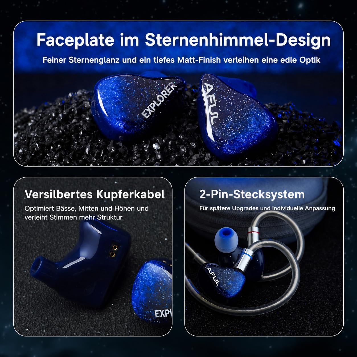 HiFiGo AFUL Explorer Hybrid-IEM Kopfhörer, 1DD+2BA, 2Pin-Kabel, 3,5mm | Ausgewogener 1DD+2BA Hybrid-IEM mit RLC-Weiche, 3D-Resonator, ergonomischer Passform und versilbertem Kupferkabel