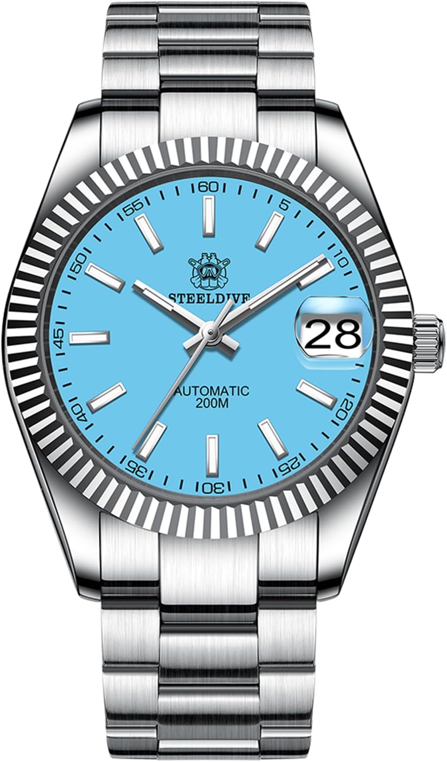 Steeldive SD1933, Datejust, Fluted Bezel, Light Blue, NH35, Sapphire,Lume, 200m Diver, Diving, BNIB