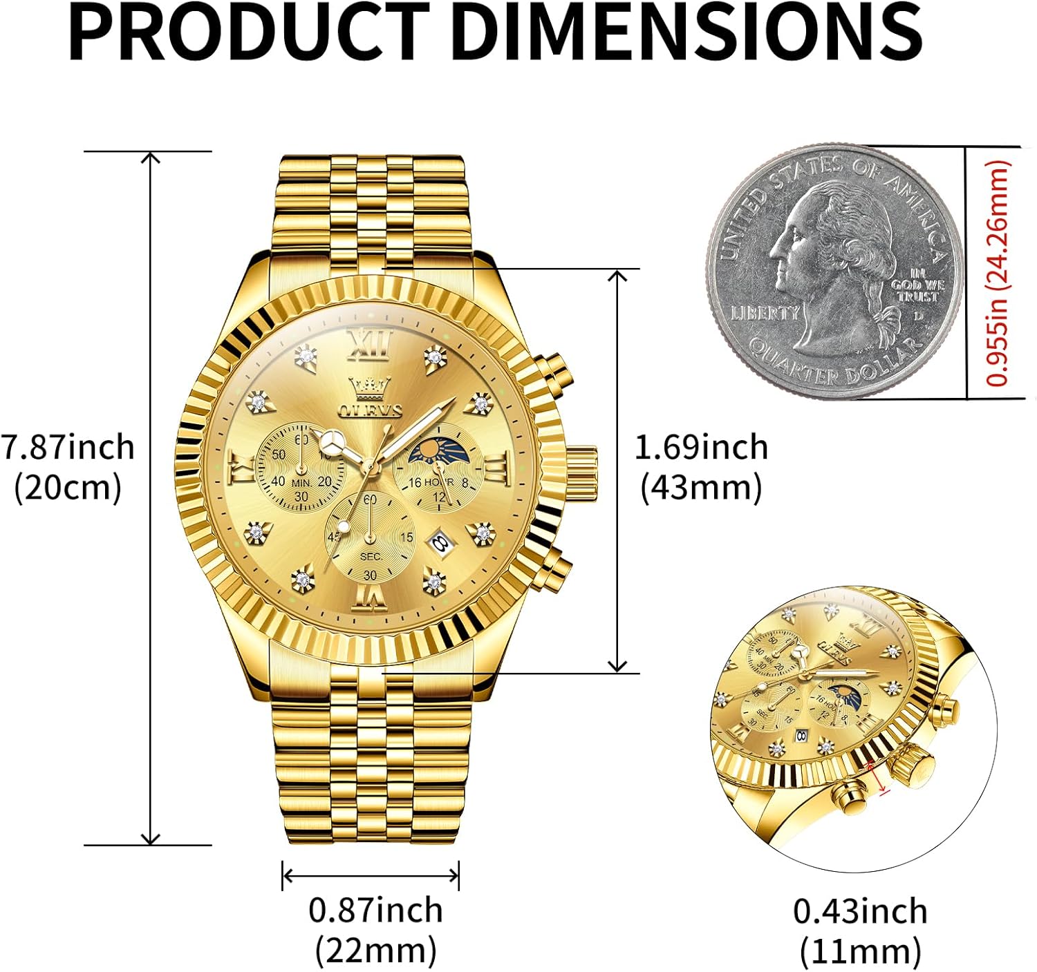 OLEVS Watch Men Luxury Fashion Watches for Men Classic Large Face Stainless Steel Waterproof Mens Watches Analog Quartz Fancy Dress Date Moon Phase Wrist Watch Relojes para Hombres - Image 2