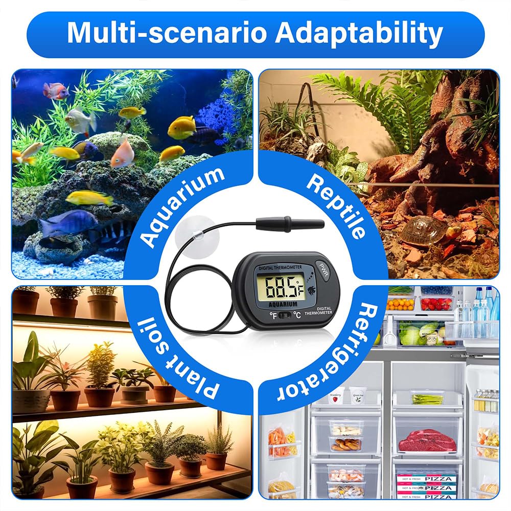Digitales Aquarium-Thermometer, Test mit großem LCD-Display, Fahrenheit/Celsius (℉/℃) für Aquarium, Reptilien-Terrarium, Schildkrötenbecken