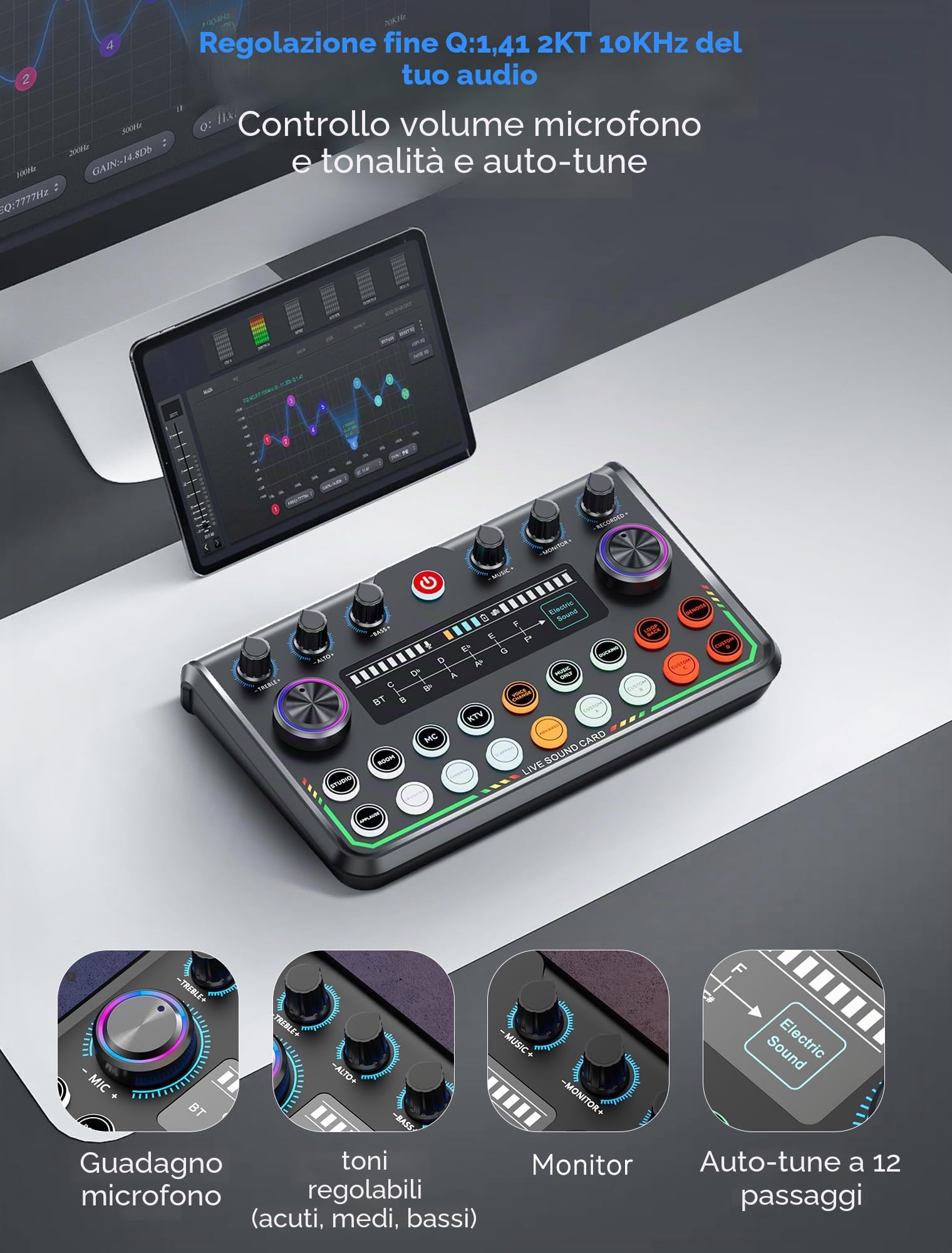 SINWE Set podcast per 2 persone, mixer audio con microfoni per smartphone e PC, attrezzatura da DJ all-in-one, plug and play, ideale per streaming, canto, YouTube e gaming