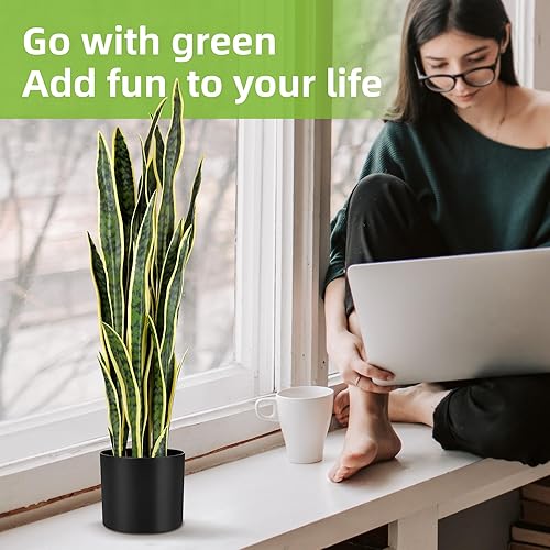 Miniatura 5 de KOL Sansevieria artificial de 3 pies, 2 unidades, plantas de serpiente falsas para interiores y exteriores, 32 hojas gruesas realistas de 35