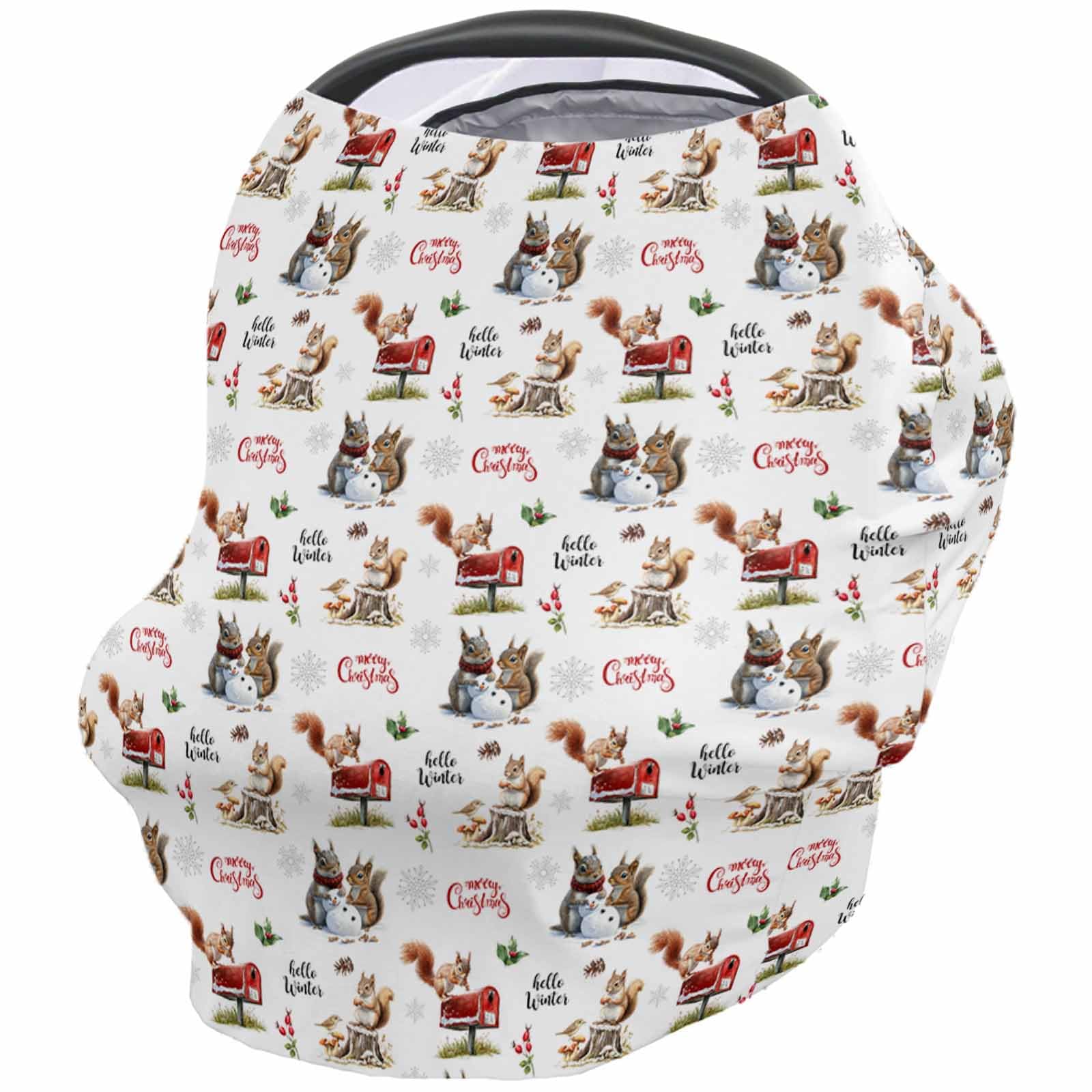 Nursing Cover for Breastfeeding Scarf, Squirrels Mailbox Snowman Merry Christmas Baby Car Covers Super Soft Multi Use for Canopy Shopping Cart Cover Blanket Stroller Cover