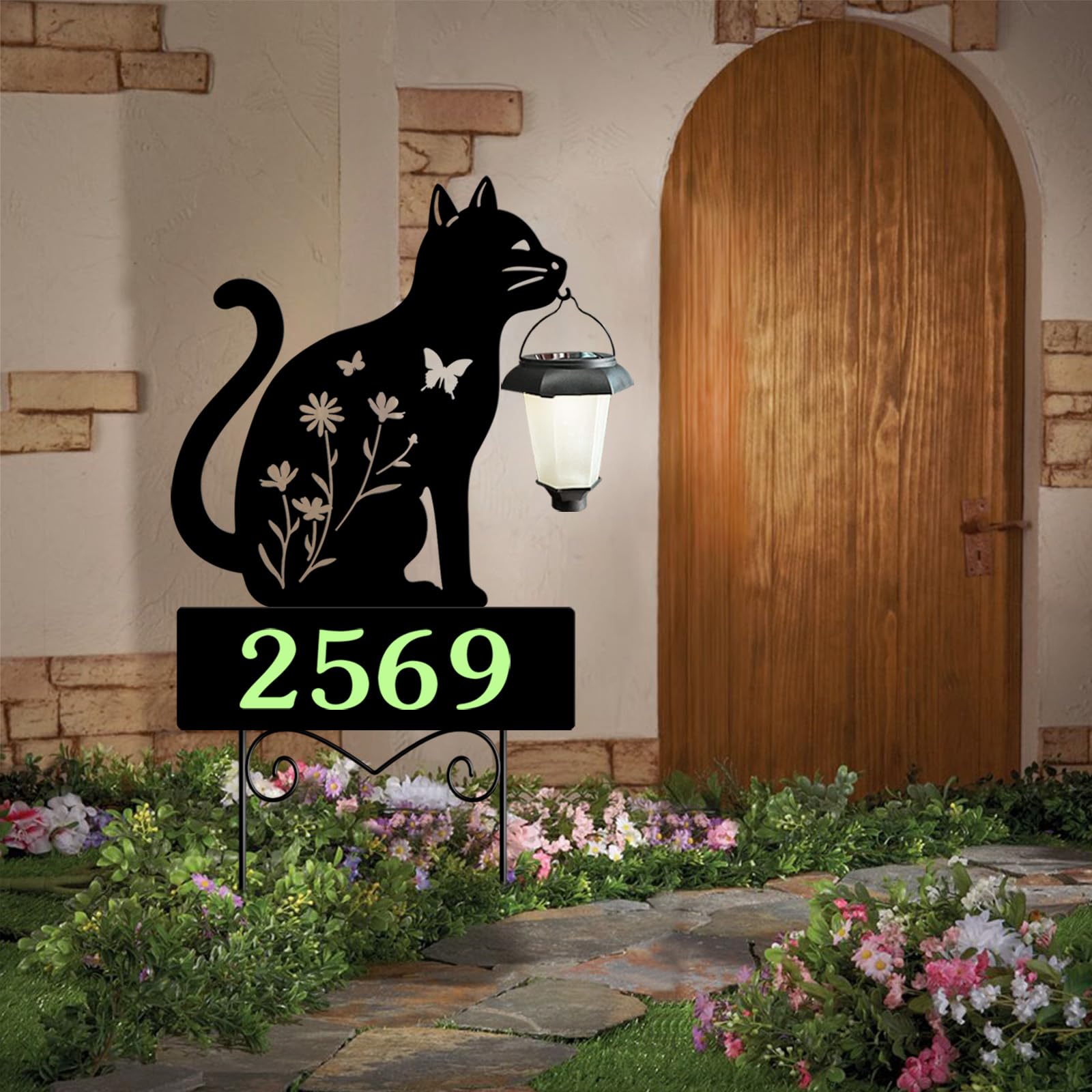 Silhouette chat noir en métal pour illuminer votre allée et jardin extérieur