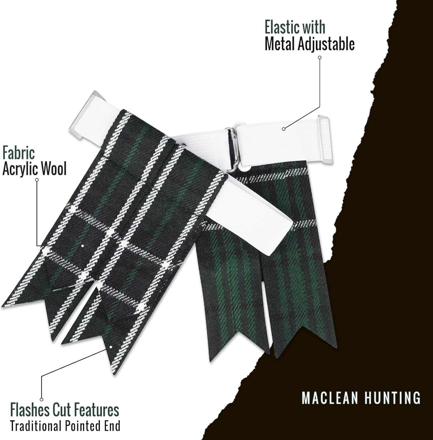 Kilt Flashes for Men with Heavy Buckle Adjusters, Plain & Tartan Kilt Sock Flashes (MacLean Hunting) - Image 2