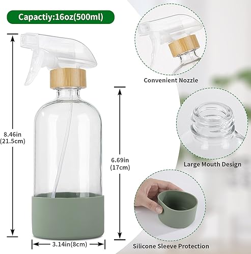 Miniatura 7 de HOMBYS Botellas vacías de vidrio de bambú con protección de funda de silicona, recipientes de vidrio transparente recargables de 17 onzas para