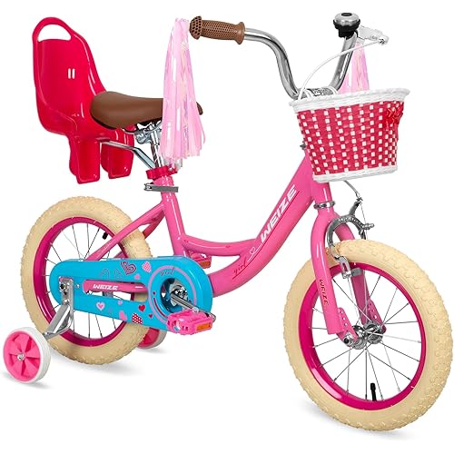 WEIZE Girls Bike for 3-12 Years Old Kids, 14 16 20 Inch Kids Bike with Training Wheels, Streamers, Basket and Doll Seat, Children Bicycles with Coaster Brake, Multiple Colors