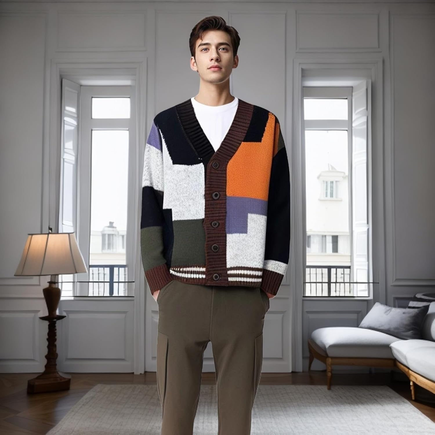 GURUNVANI Cardigan Sweater for Men Knitted Long Sleeve Sweaters with Buttons - Image 2