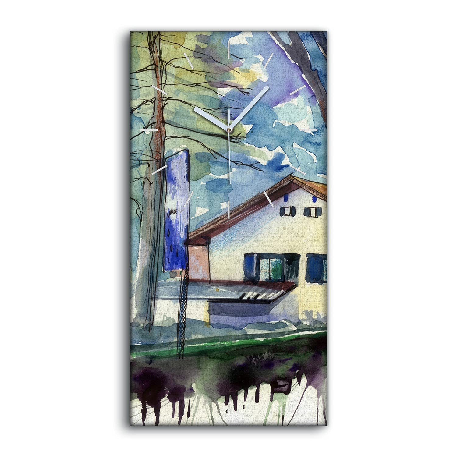 Horloge sur Toile Salon Art Moderne Abstrait Maisons d'Arbres