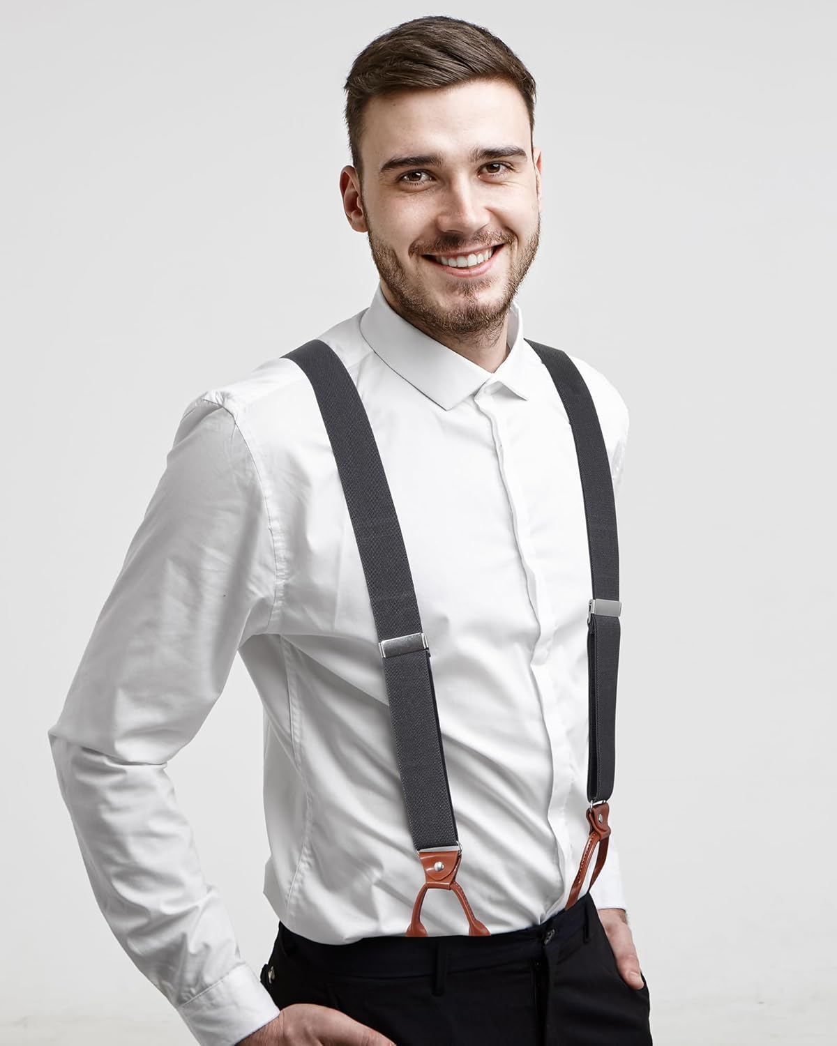 Kajeer Button End Suspenders for Men, Y-Back Adjustable Elastic Heavy Duty Suspender 1.3 Inches Wide with 8 Buttons - Image 2