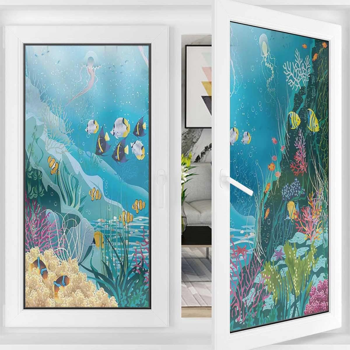Window Tinting Film for Home Underwater Scenery Self-Adhesive Privacy Glass Window Film