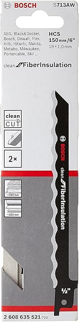 Bosch Professional 2 szt. Brzeszczot do pił szablastych S 713 AW Clean for Fibre Insulation (do włóknistych materiałów izolacyjnych, akcesoria pił szablastych)