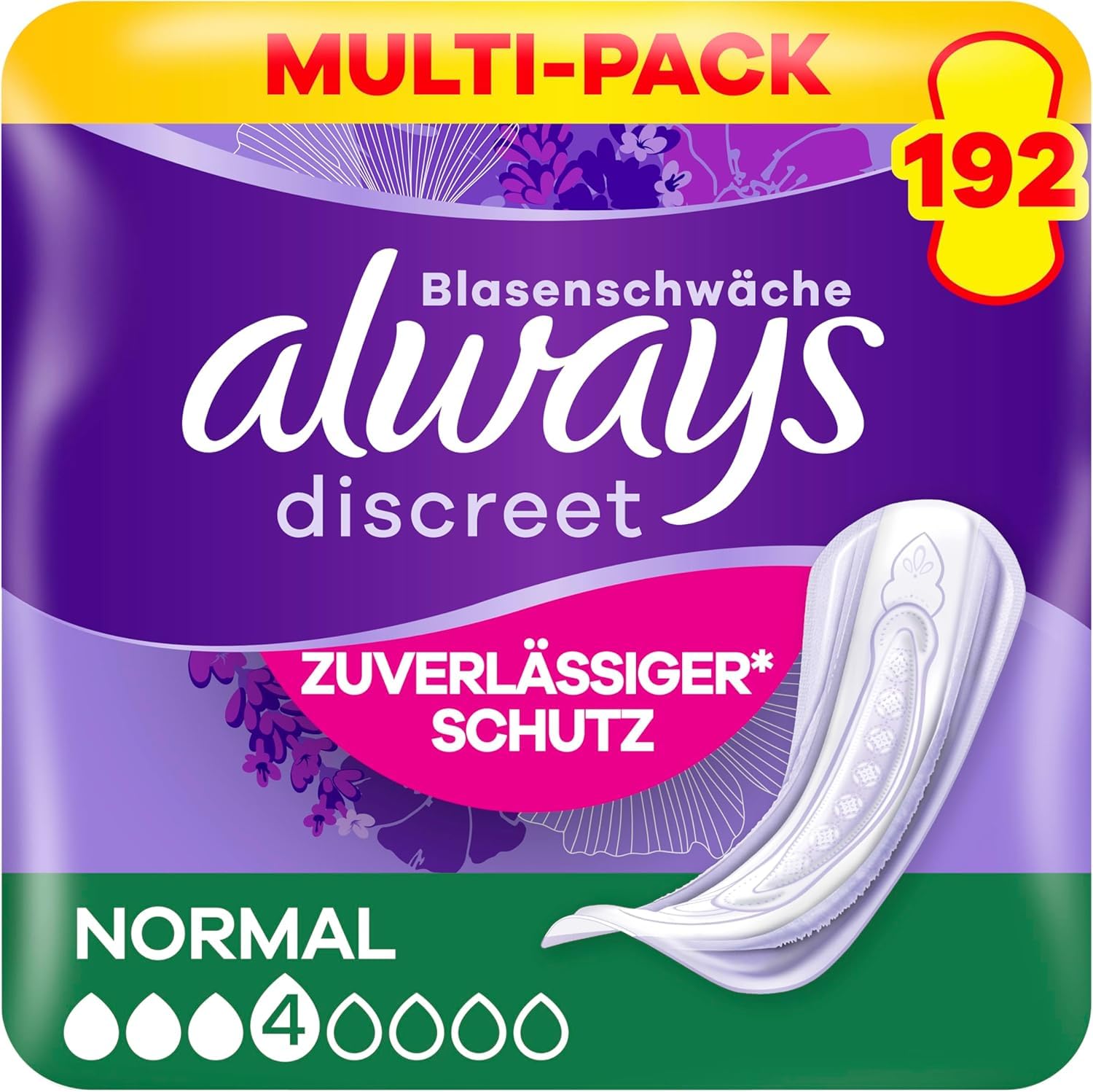 Always Discreet Inkontinenzeinlagen Normal, 192 Binden (8 x 24 Stück), diskreter Schutz & hohe Saugstärke, geruchsneutralisierend