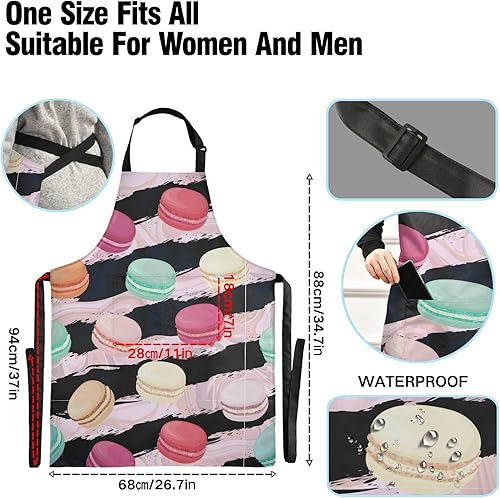 Miniatura 3 de Delantales de macarrones para mujeres y hombres con bolsillos, impermeable, delantal de cocina, jardín, delantal de cocina ajustable para mujeres y