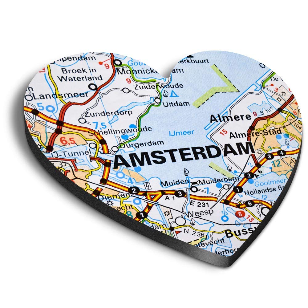 1 x Heart MDF Magnets - Amsterdam Holland Netherlands Travel Map 44093