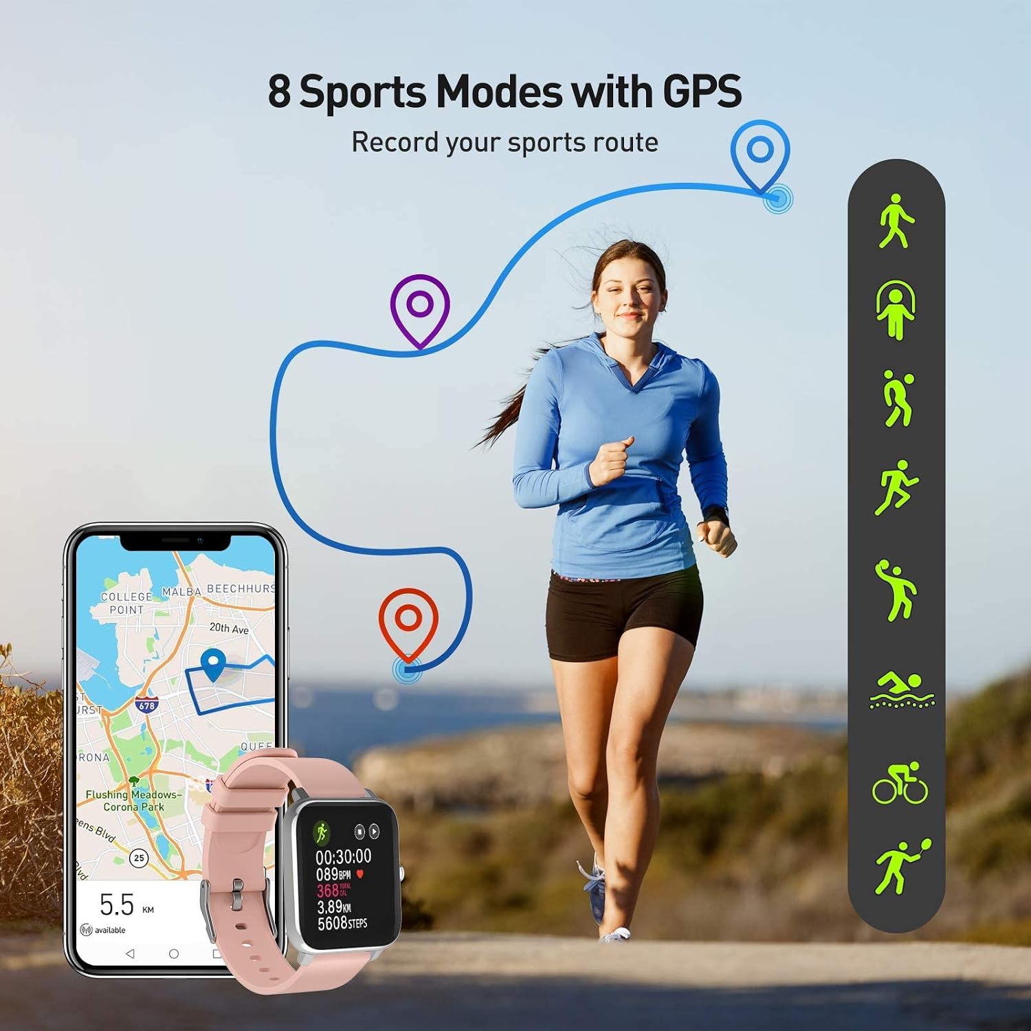 YAGALA Smart Watch, Fitness Tracker with Heart Rate & Sleep Monitor, 1.4 Inch Touch Screen, IP67 Waterproof Step Counter, Compatible with iOS & Android (Pink or Black Random Delivery)