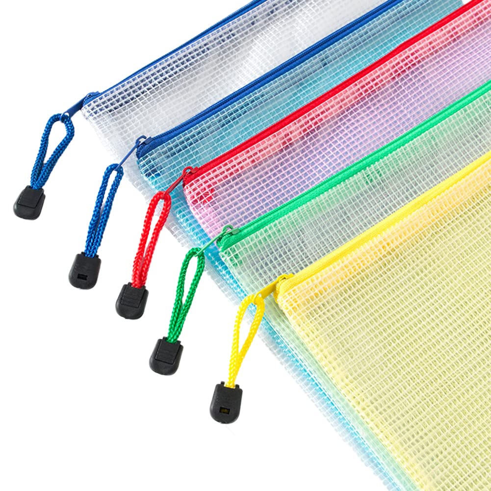 A4 Plastic Zip Wallets Folders,10PCS Zipper File Bags Plastic Document Bags,A3/A4/B4/A5/B5/A6 Mesh Zipper Pouch Document Wallets,Zipper File Document Folders,Zip Lock Bags for School Office Supplies