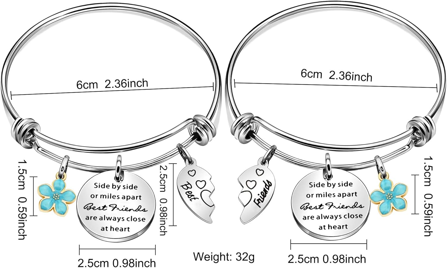 Maxforever 2Pcs Friendship Gifts Best Friends Forever Charm Bangle Bracelet, Birthday Anniversary Christmas Gifts for Bestie - Image 2