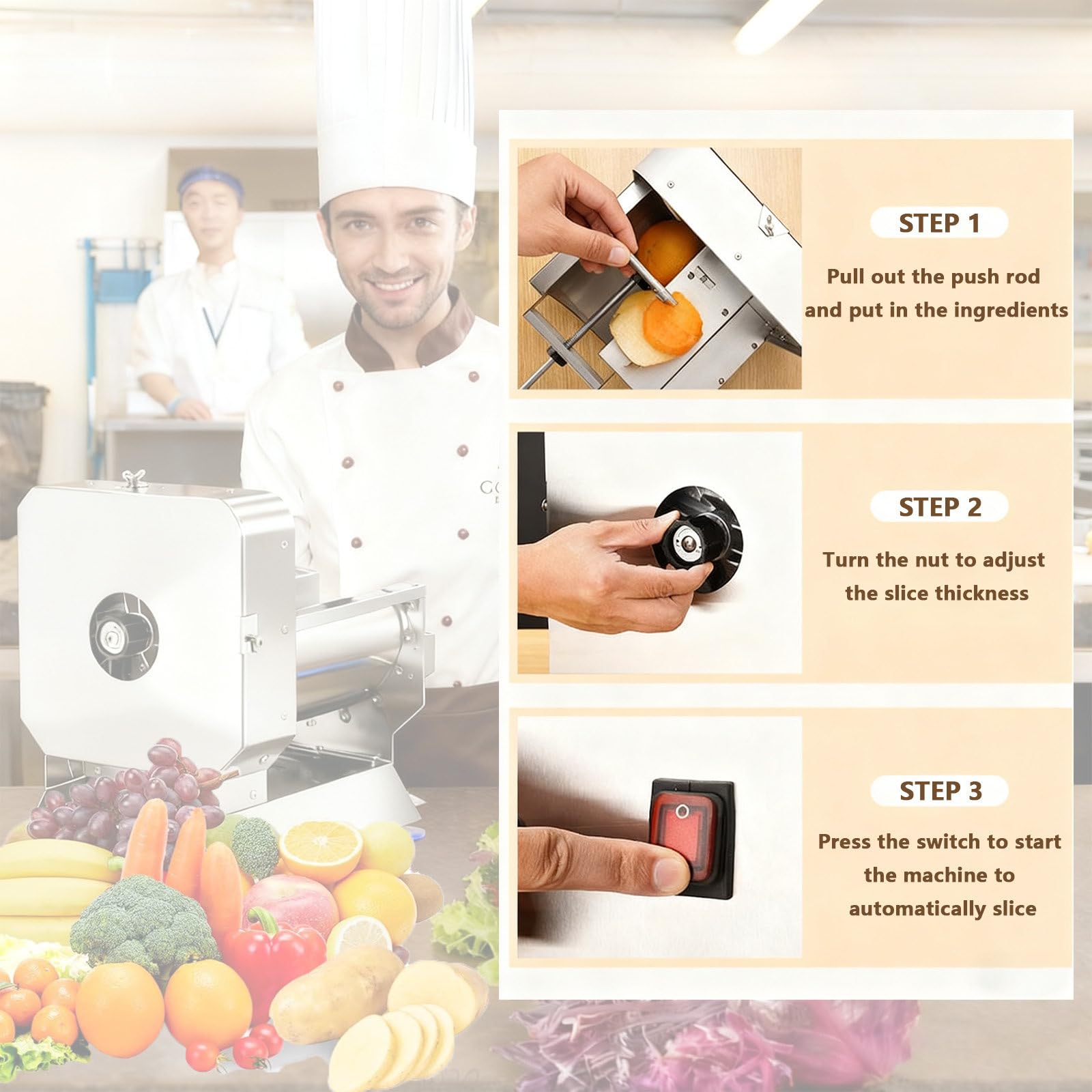 Cortadora Eléctrica De Frutas Y Verduras con Grosor Ajustable De 0 a 0,4 Pulgadas Cortadora Comercial De Acero Inoxidable 220 LB/H para Restaurantes Cafeterías Y Fruterías