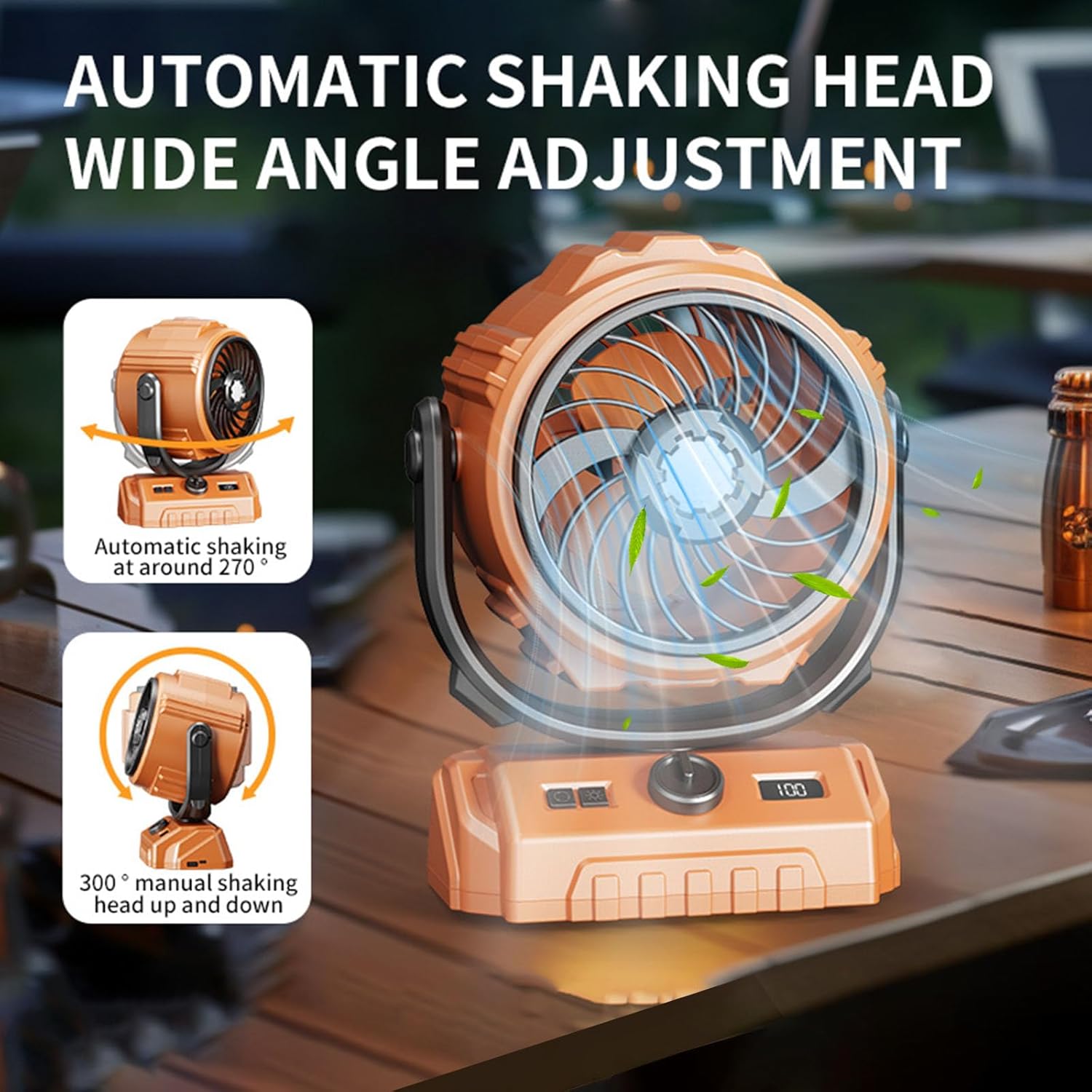 Camping Fan-270°Automatic Oscillating Head and 300°Manual Flip, Desktop Fan with 100 Speed Adjustable, 6000mAh Battery with 24 Hours Range, LED Light,Turbo Boosted Rapid Cooling (Orange) - Image 3