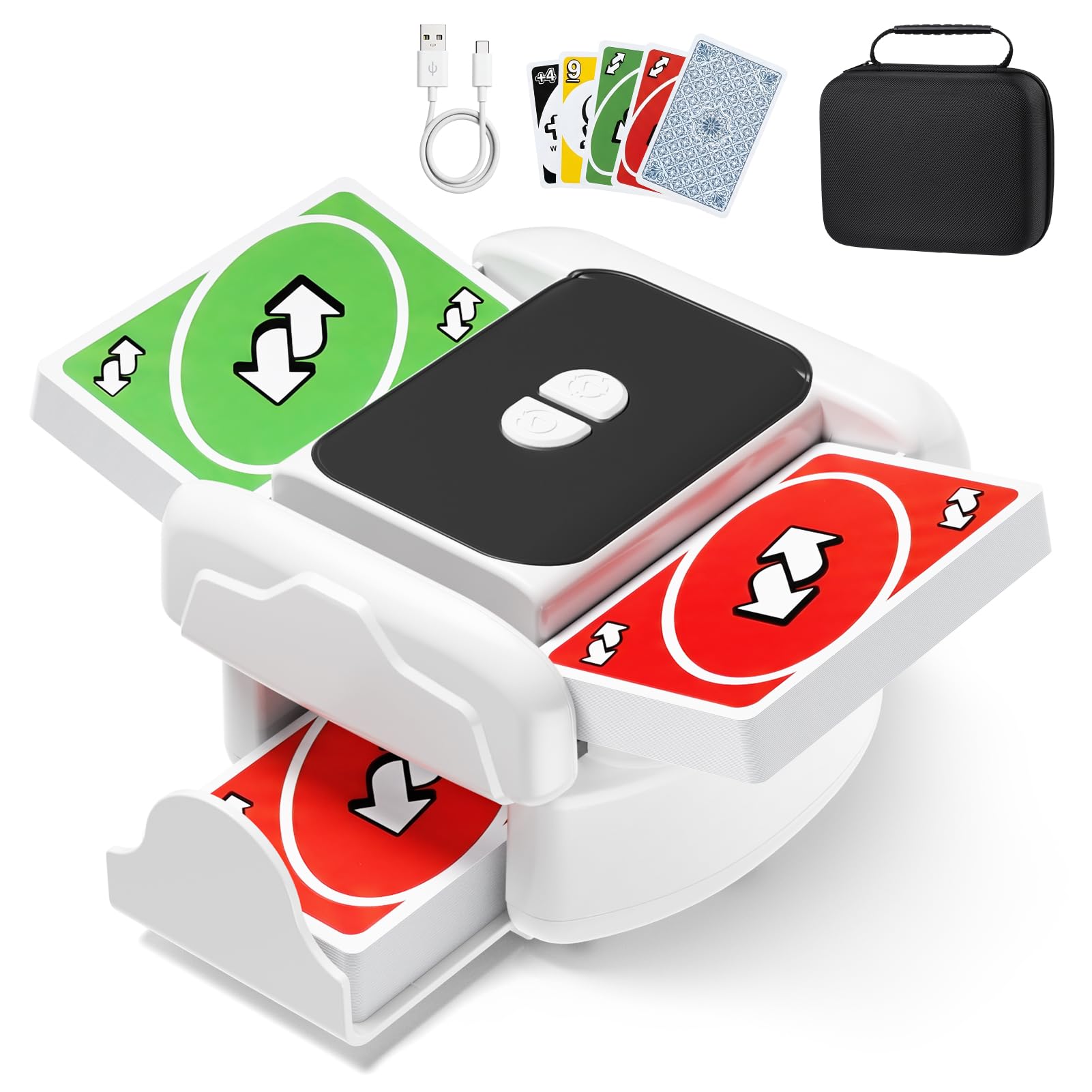 Mescolatore Carte da Gioco Elettrico Automatico per 1-2 Mazzi, con modalità Automatica e Manuale, Custodia Portatile e Basso Rumore per Poker, Blackjack, Texas Hold'em, Phase 10