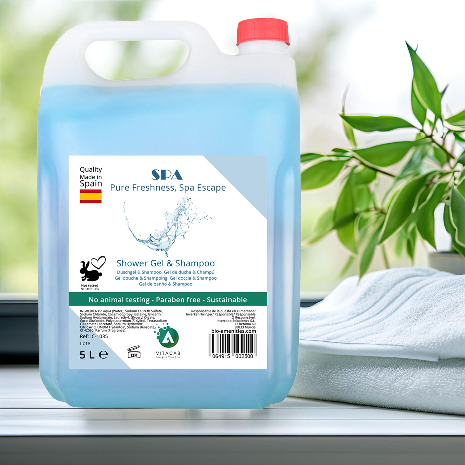 Duschgel & Shampoo Spa 2in1 – 4 x 5 Liter Nachfüllkanister mit frischem Duft – Flüssigseife für Spender, vegan und pH-hautneutral – Duschgel für Hotels, Shampoo für Gewerbe, Körperpflege