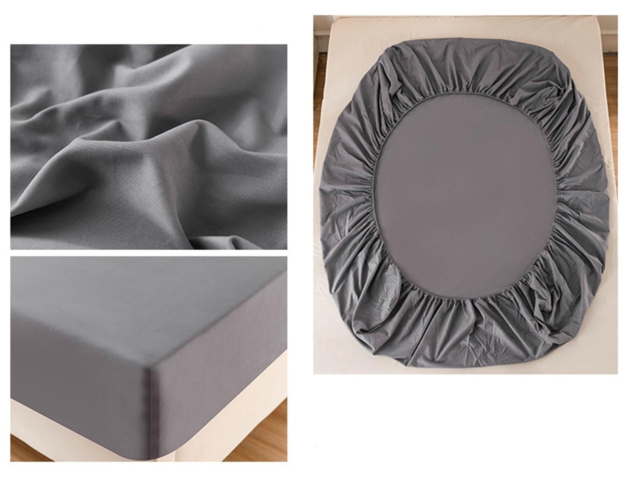 Spannbettlaken mit Gummizug Baumwolle, Einfarbig, 120 x 200 cm, Spannlaken Grau