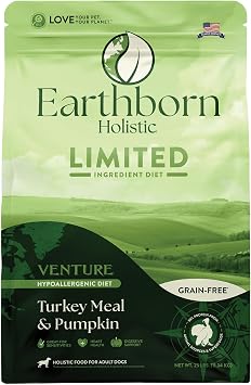 Earthborn Holistic Venture LID Turkey & Pumpkin Dry Dog Food 25 lb | Venture Turkey Meal & Pumpkin Limited Ingredient Dry Dog Food, Grain-Free & Pea-Free Adult Recipe