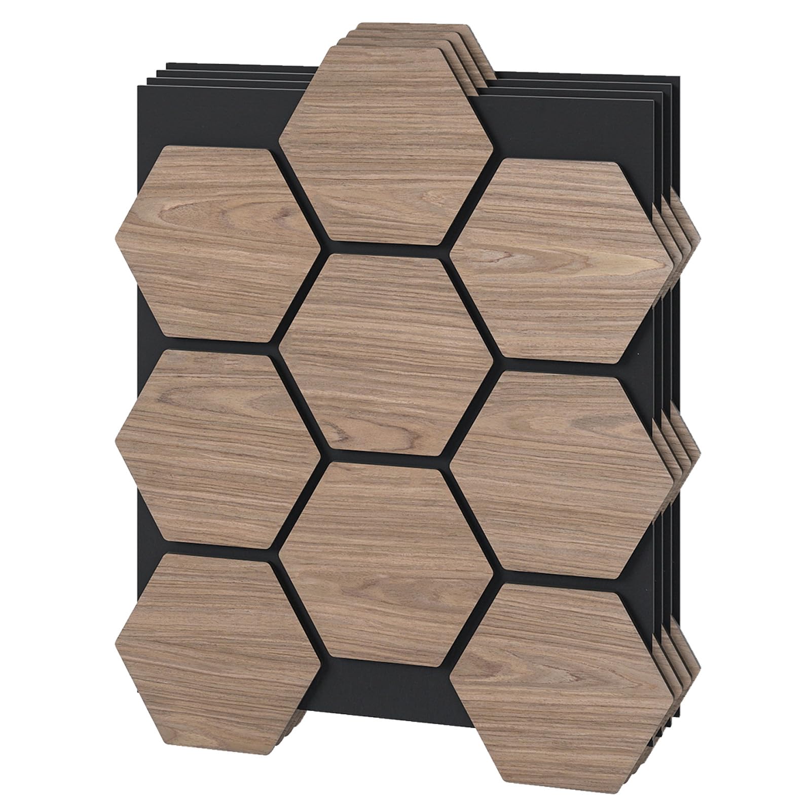 COSTWAY Lote de 4 Paneles Acústicos Decorativos para Paredes, 81 x 66 cm con 9 Tableros Hexagonales de Madera, Paneles Insonorizantes para Paredes para Estudios, Oficinas, Dormitorios, Salones