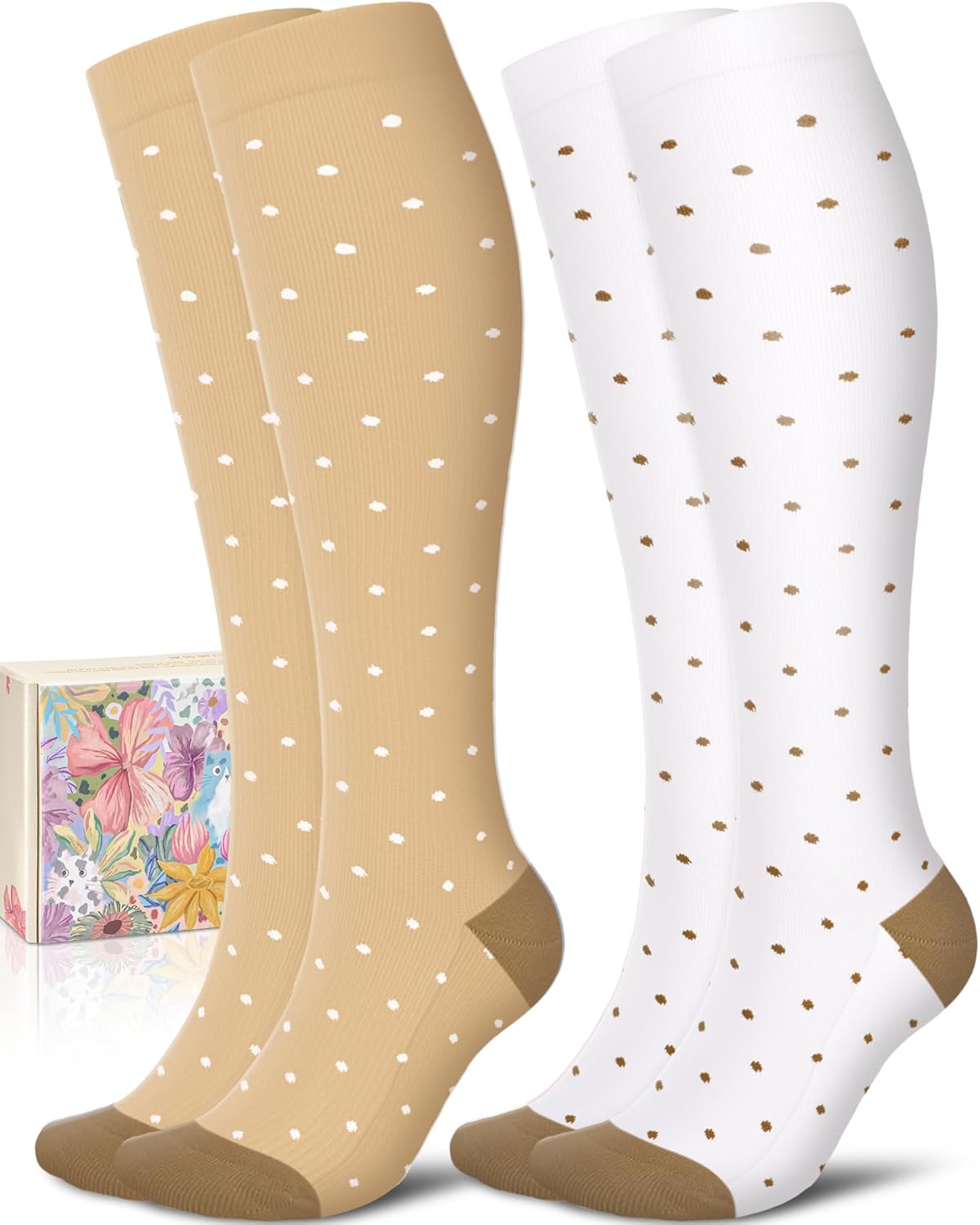 CTHH Cotton Compression Socks for Women Men 20-30mmHg Knee High Support Socks Circulation for Running, Flying, Nurses, Pregnancy (2 Pairs)