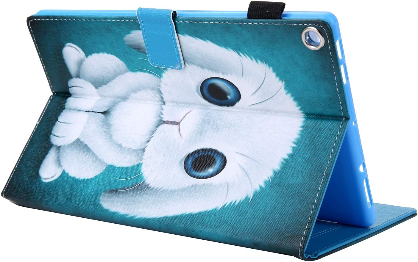 Super Brands Folio Case for Fire HD 10 (9th/7th/5th Gen, 2019/2017/2015), Techcircle Smart Stand PU Leather Magnetic Flip Protective Cover with Card Slots & Stylus Pen Holder, Support Sleep/Wake, Cute Rabbit