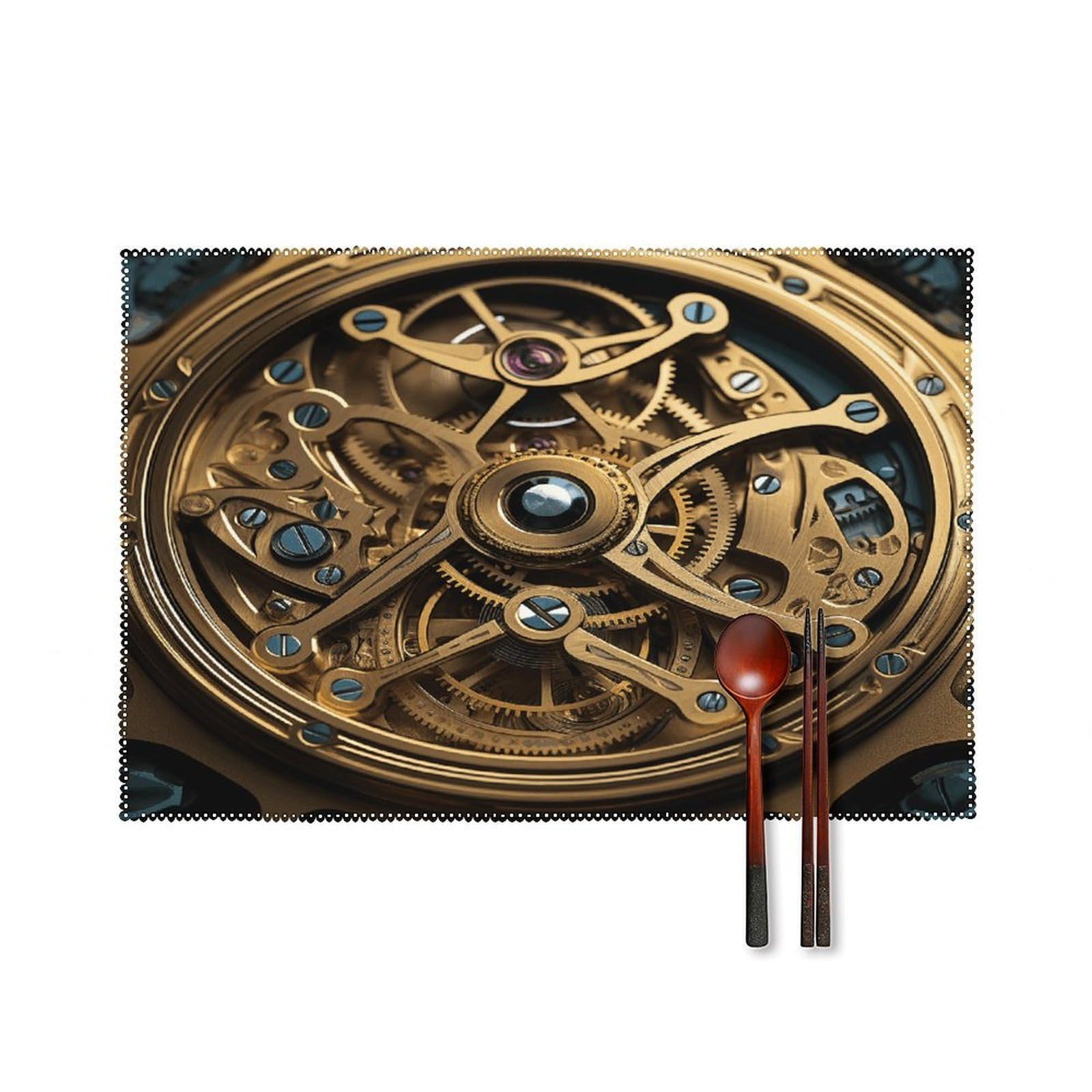 Cool Steampunk Gears Placemats Set of 6 Non-Slip Stain Resistant Indoor Outdoor Table Mat Washable Cloth Place Mat Fashion Kitchen Placemat for Dining Table Decoration 17.7x11.8 in