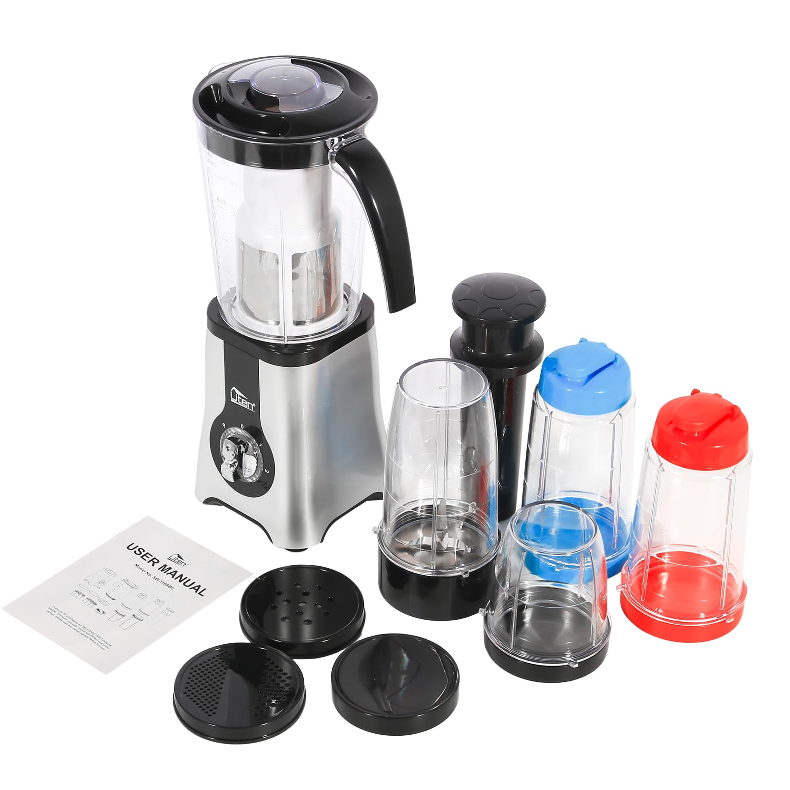 Uten Standmixer Mixer Smoothie Maker Multifunktion Standmixer Entsafte Fleisch Ice Crusher mit Flasche Mixer Küche 5 in 1 (380W,22000U/Min)