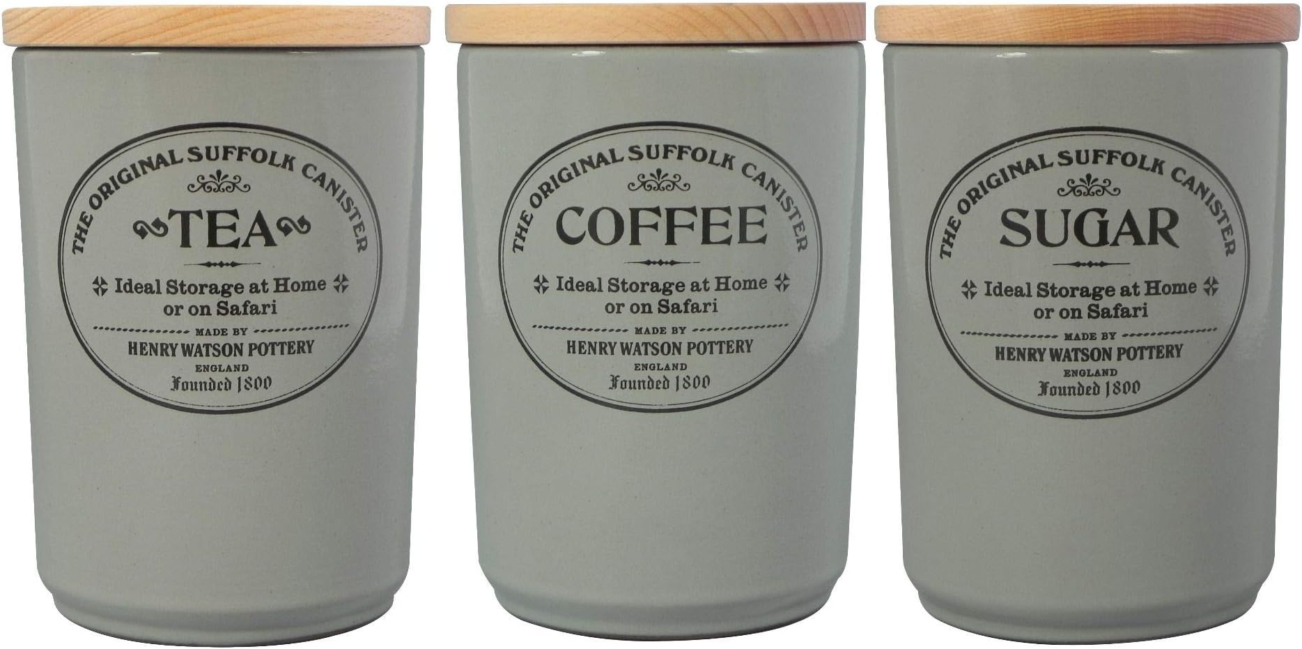 Airtight Tea Coffee Sugar Canister Set - Dove Grey, Made in England - 11cm x 16cm The Original Suffolk Collection. โฆ
