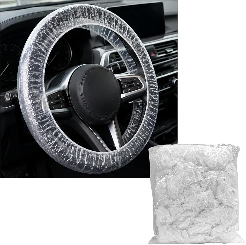 50 PCS Disposable Steering Wheel Covers, Dustproof Auto Wheel Protective Cover with Elastic Trim, Flexible Steering Wheel Protectors for Avoiding Scuffs & Scratches — 사진 1