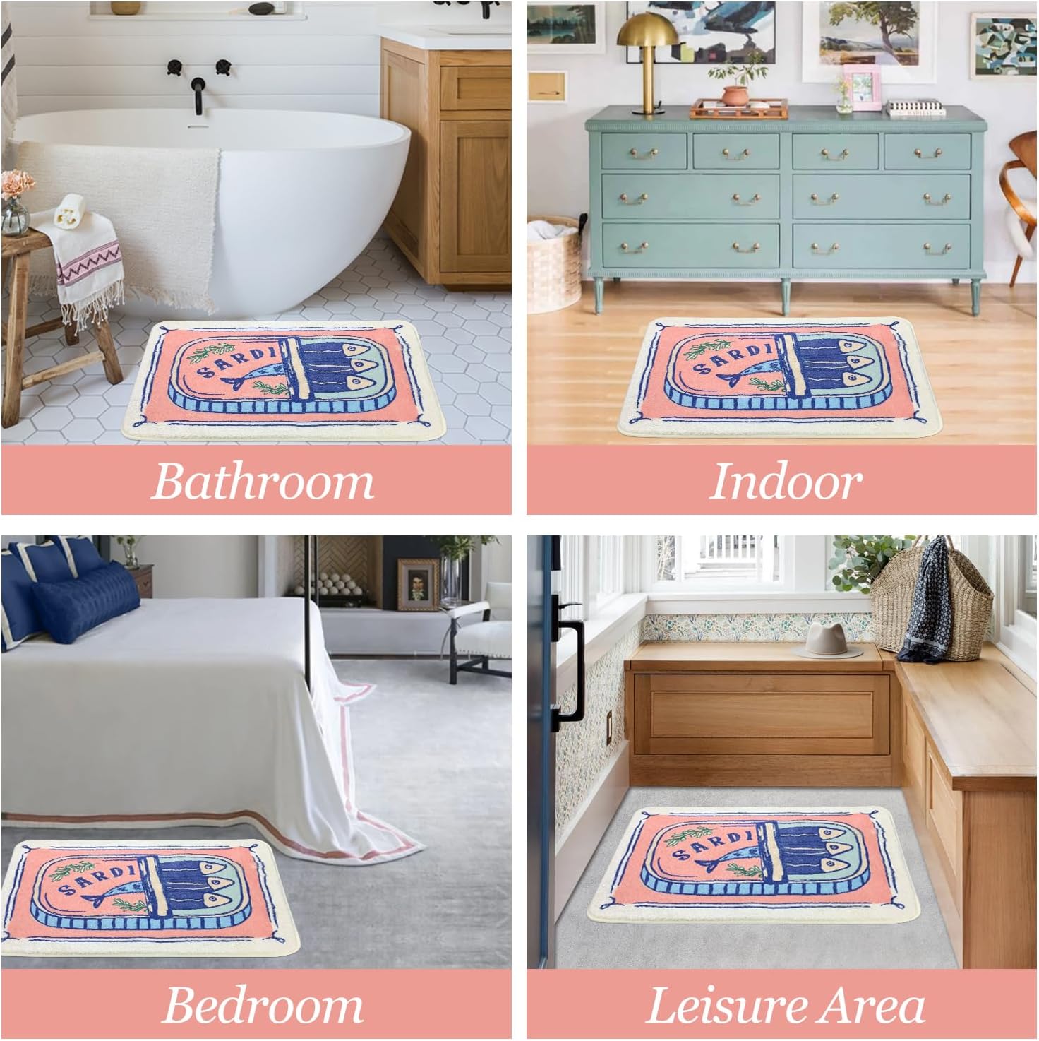SHIYUE Sardine Can Bath Mat for Bathroom Rugs, Cute Ultra Soft and Fluffy Microfiber Water Absorption Non Slip Mat for Bedroom Funny Bathroom(18"×26" Pink)