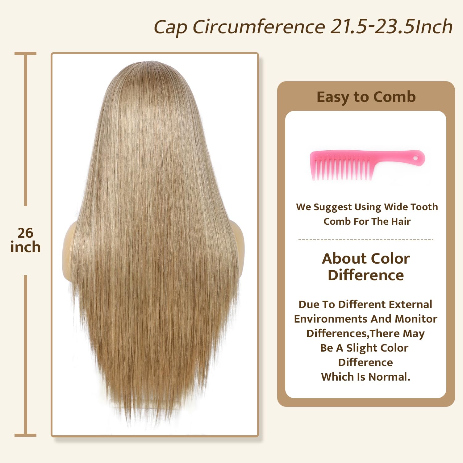 SAPPHIREWIGS Straight Headband Wigs for Women Long Straight Highlight Natural Blonde Synthetic Wigs Heat Resistant Natural Looking for Daily Use 26 Inch