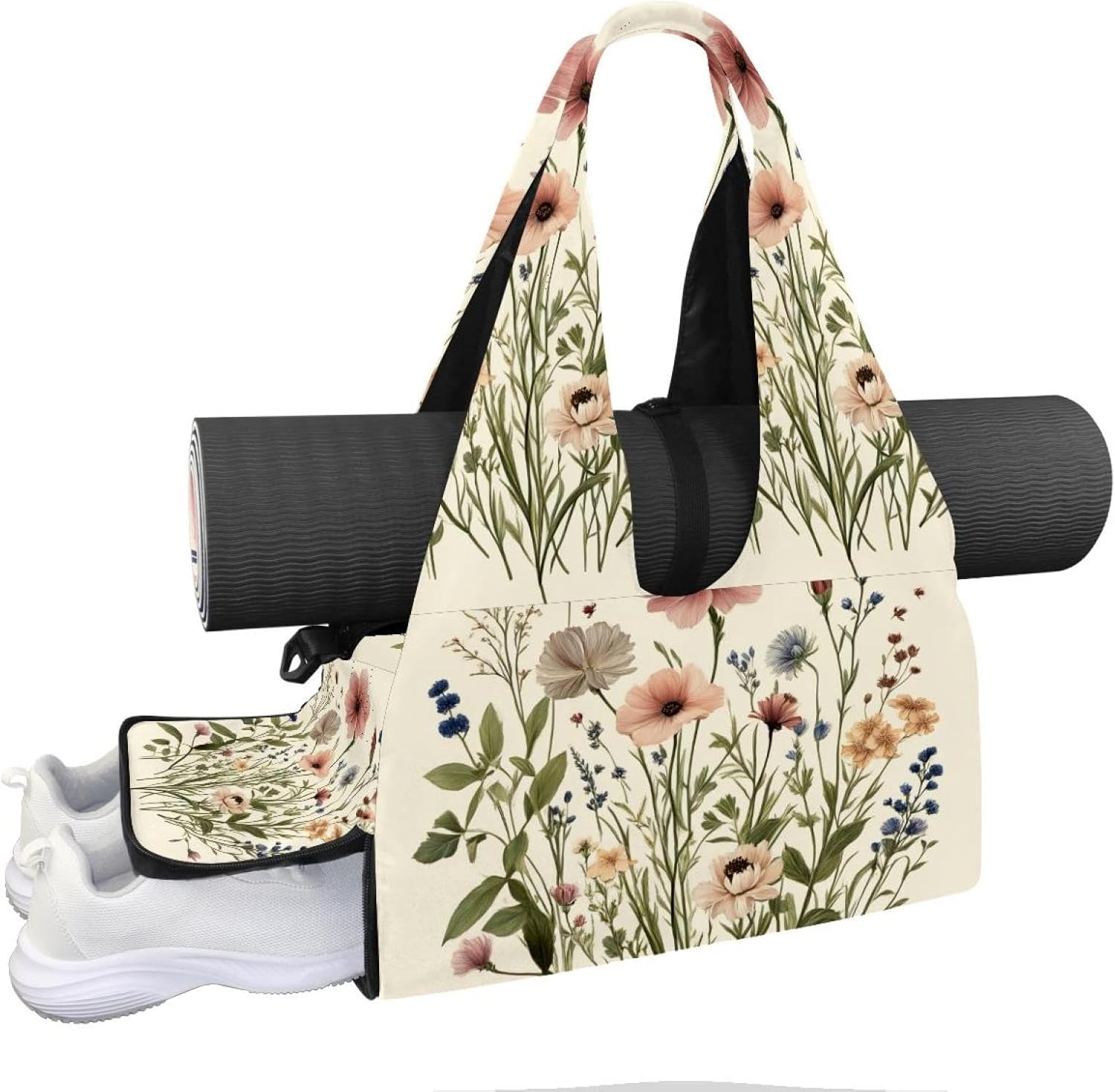Yoga Mat Bag, Gym Workout Bag with Shoe Compartment, Beach Starfish Seashell Pilates Bag for Women, Quick Access Storage Yoga Tote Bag for Sports Travel Office