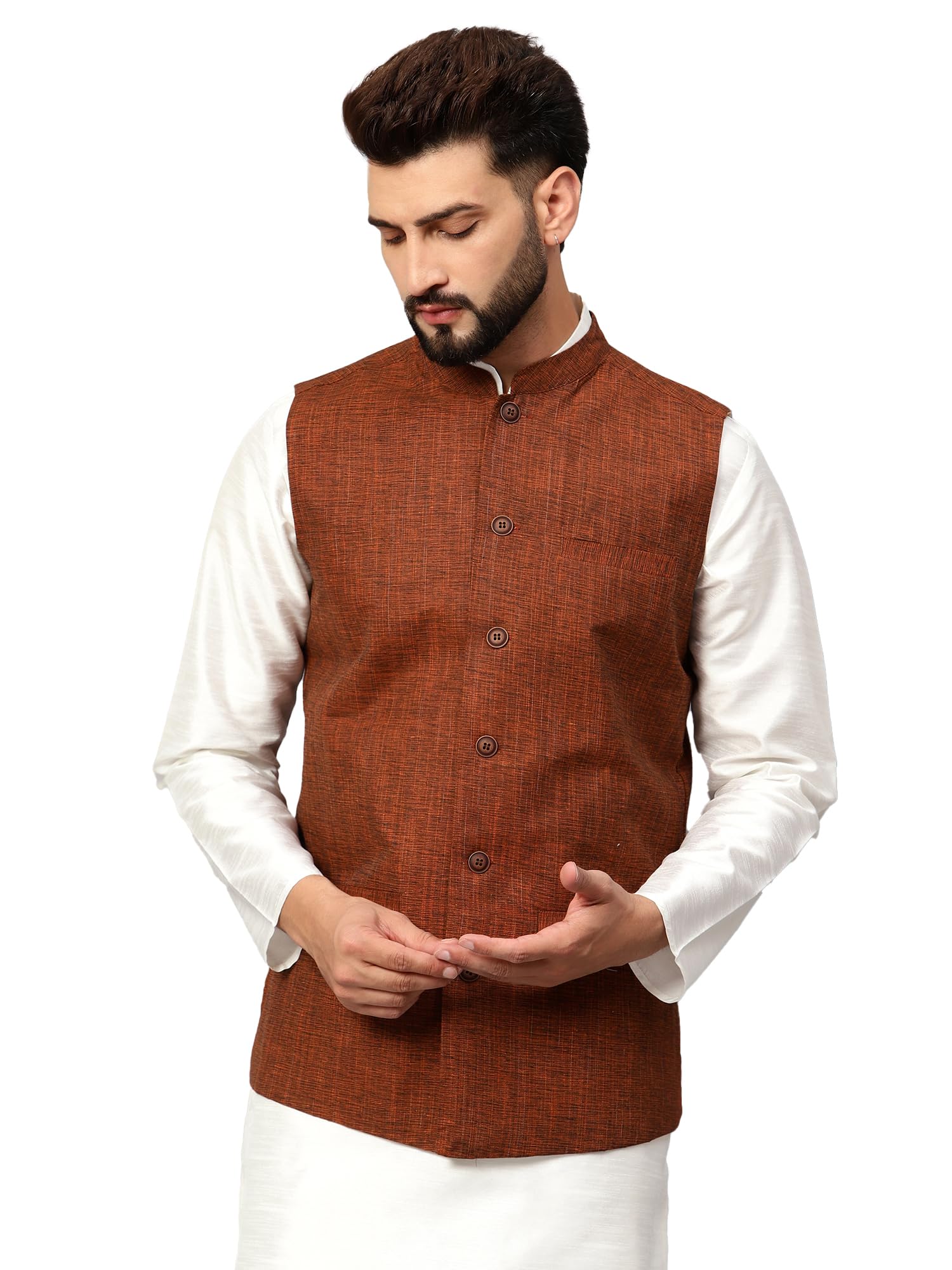LATEST CHIKANMen's Traditional Cotton Solid Nehru Jacket/Waistcoat
