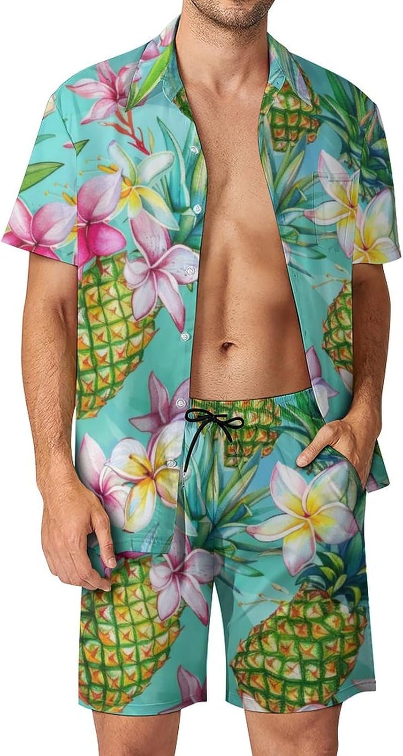 Zakqeik Men's Sharks Short Sets Outfits 2-piece Summer Short Sleeve Shirt And Shorts Set Novelty Sport Suit