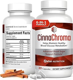 CinnaChroma Cápsulas – Suplementos de canela con extracto 10:1, cromo, vanadio, selenio, vitamina D3 y K2 – Bloqueador natural de azúcar – 30 cápsulas, suministro para 1 mes