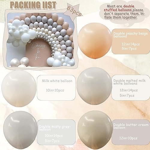 Miniatura 2 de Kit de arco de globos color nude, arco de guirnalda de globos neutros de SCMDOTI con globos de doble relleno mate para decoración de baby shower,