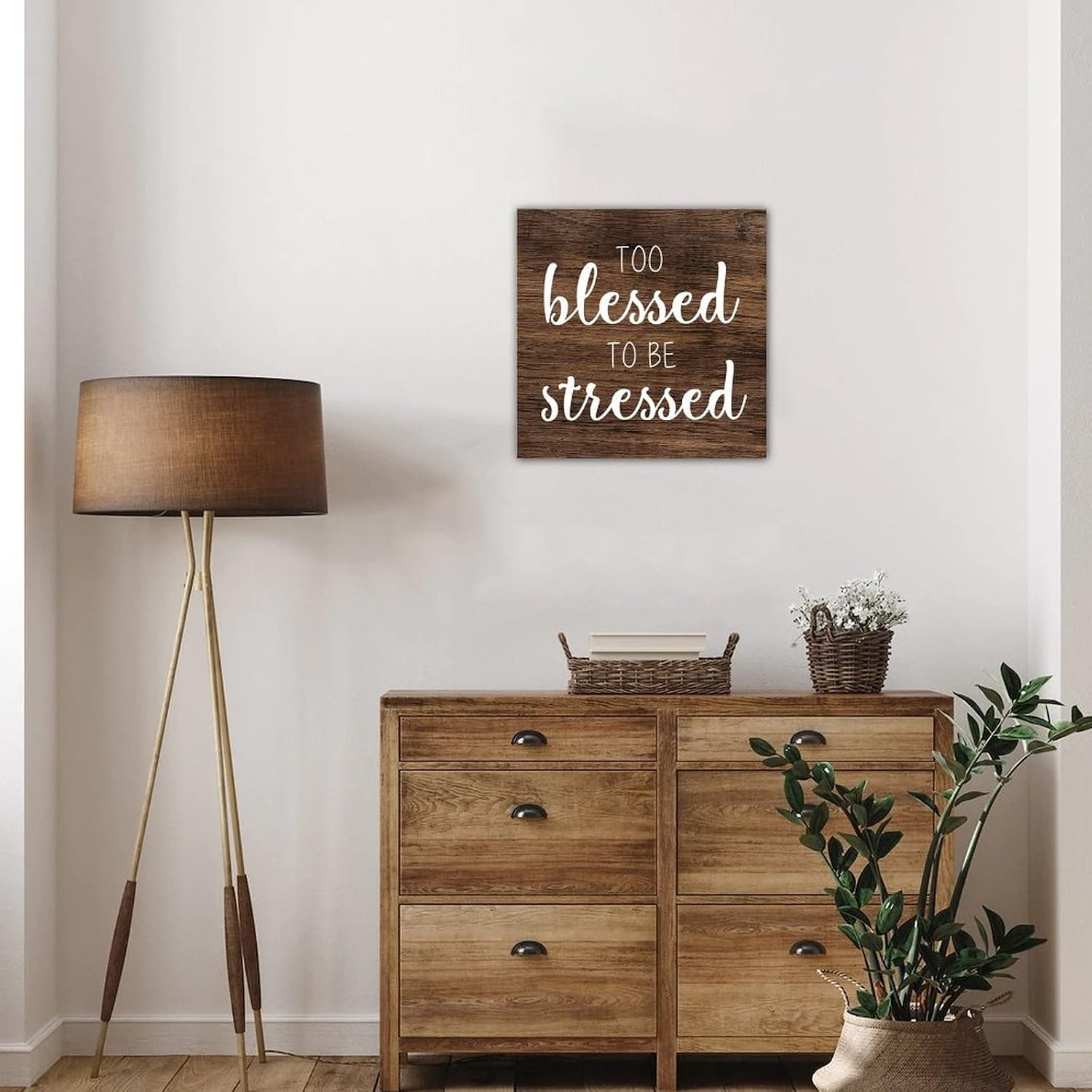 Rural Wood Sign Too Blessed to Be Stressed Decorative Wooden Family Sign Wall Hanging Door Sign Countryside Wood Wall Plaque for Lake House Tabletop Wall Decorations 12 Inch