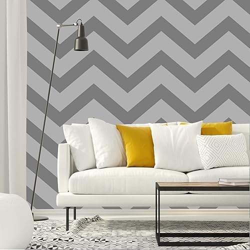 TORC Papel tapiz autoadhesivo con diseño de cheurón gris y blanco, 20.8 pulgadas x 32.8 pies, papel de contacto moderno geométrico extraíble,