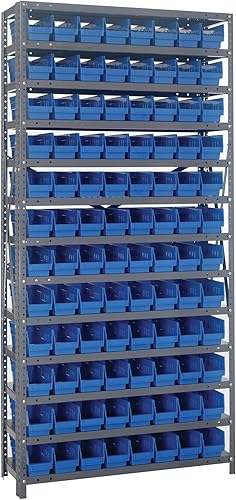 Quantum Storage Systems 1275-101BL Estantería de acero con contenedores de estante de 4 pulgadas, 12 pulgadas de profundidad x 36 pulgadas de ancho