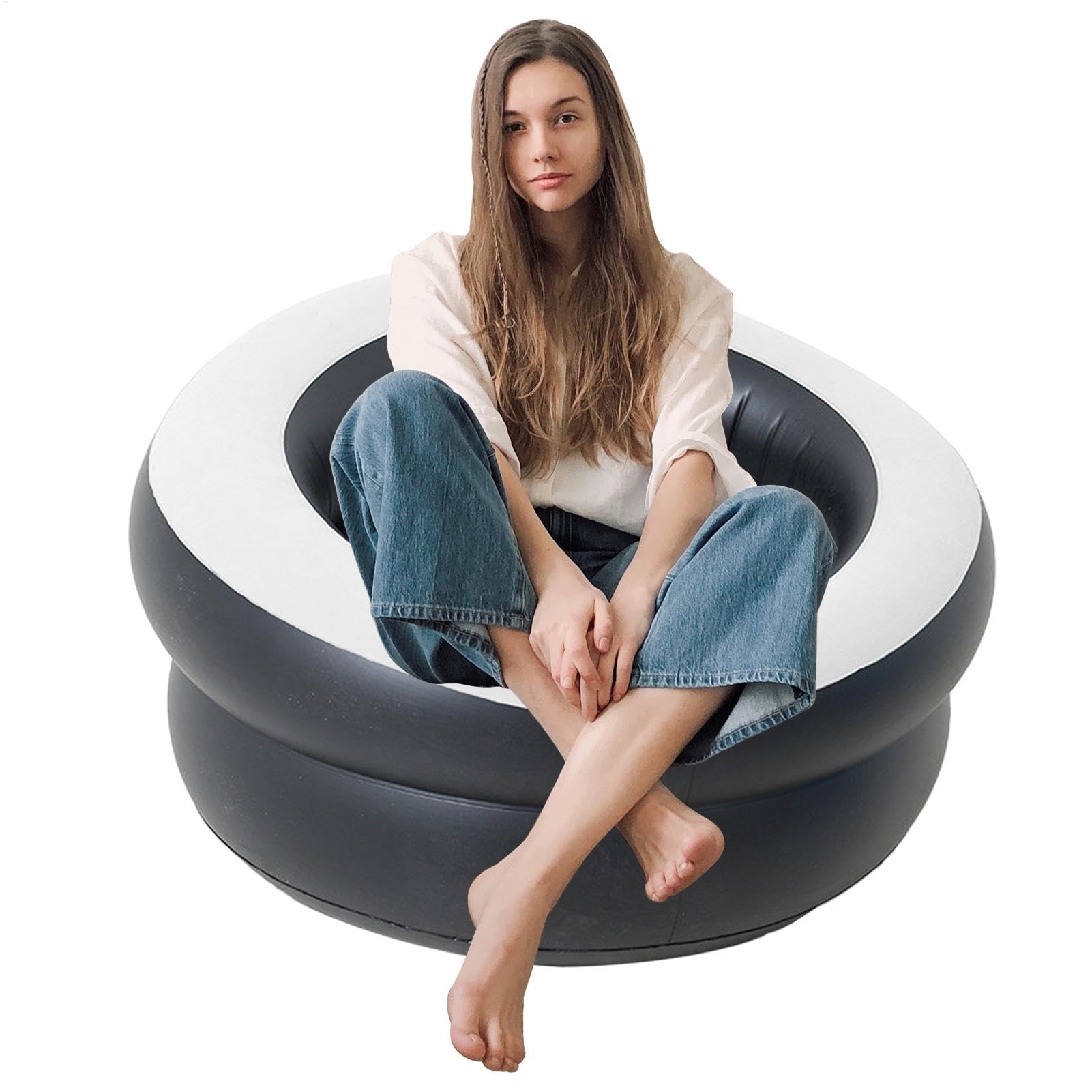 Chaise gonflable pliable grise contre l'inconfort des sols extérieurs
